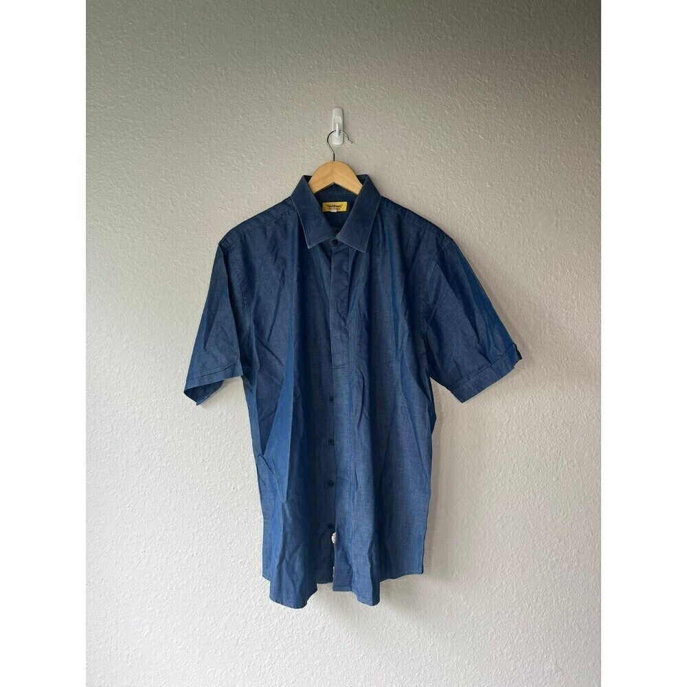Richfresh Men's Blue Chambray Short Sleeve Shirt XL Designer Royal Trending N42‎